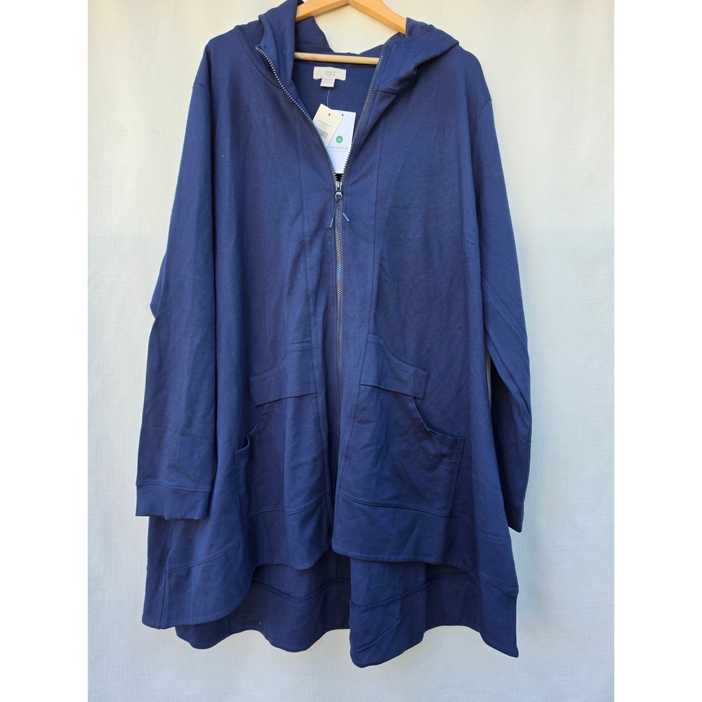 Amber Vanilla Hoodie Womens 26 28 Blue Stretch Knit Lagenlook Duster Coat New